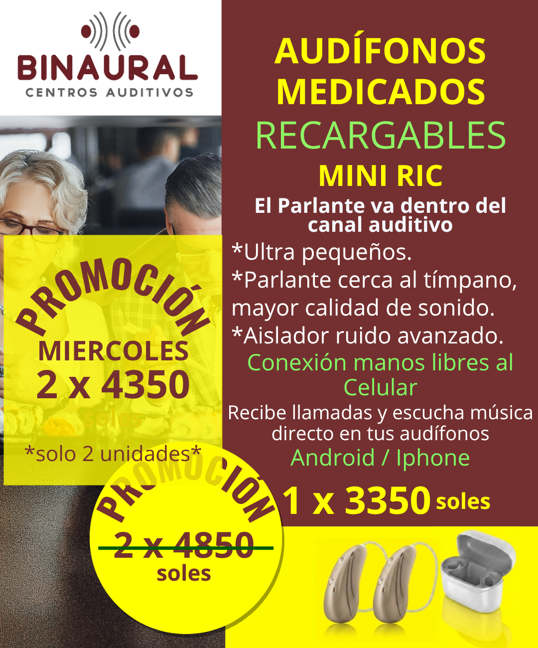 2 Audífonos Recargables